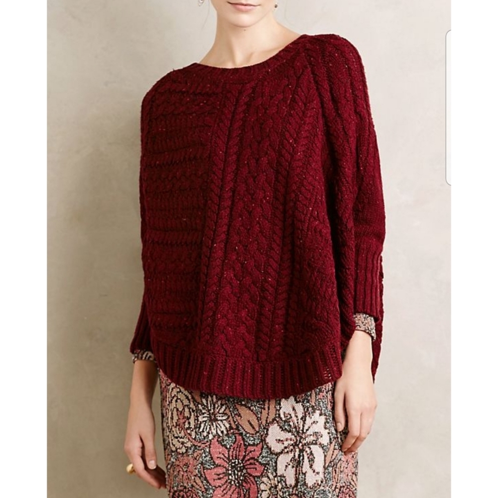 NWT Anthropologie red knit poncho sweater